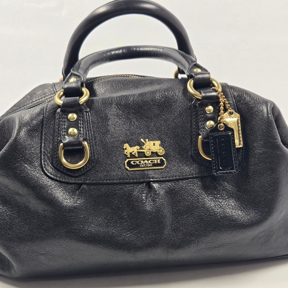 Coach Black Leather Satchel Handbag Horse Carriage Logo Style 12949